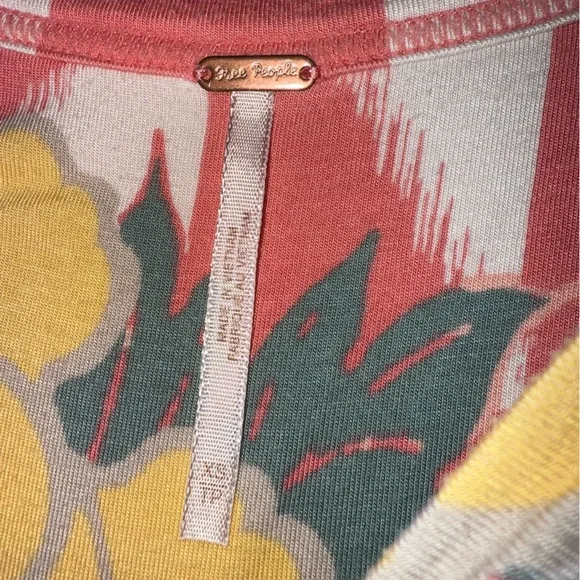 Free People Pink and Yellow 3/4 Sleeve Tie Front Blouse - Picture 2 of 2